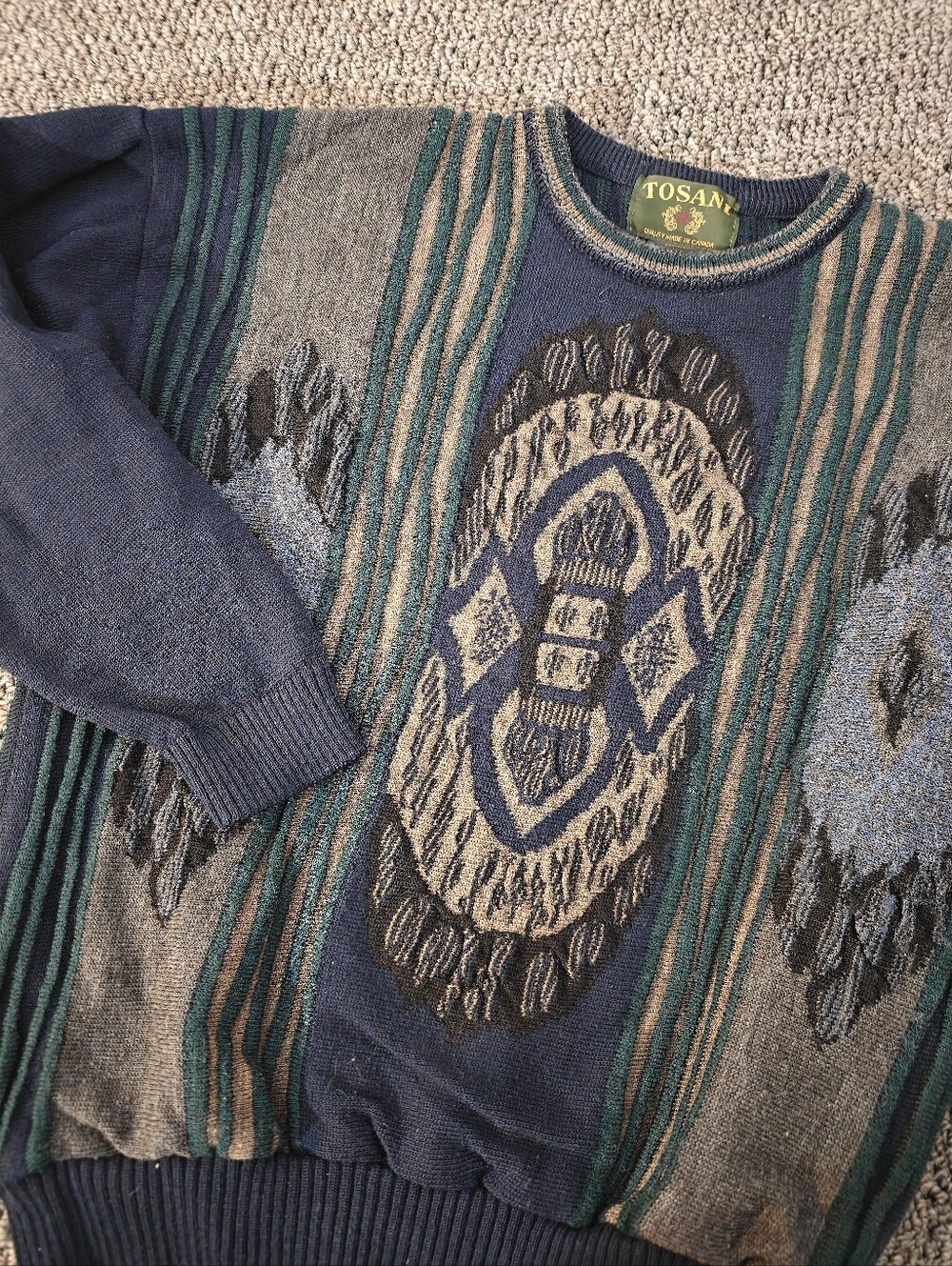 Tosani Vintage Men's Wool Blend Coogi-style Crewneck Sweater Size M